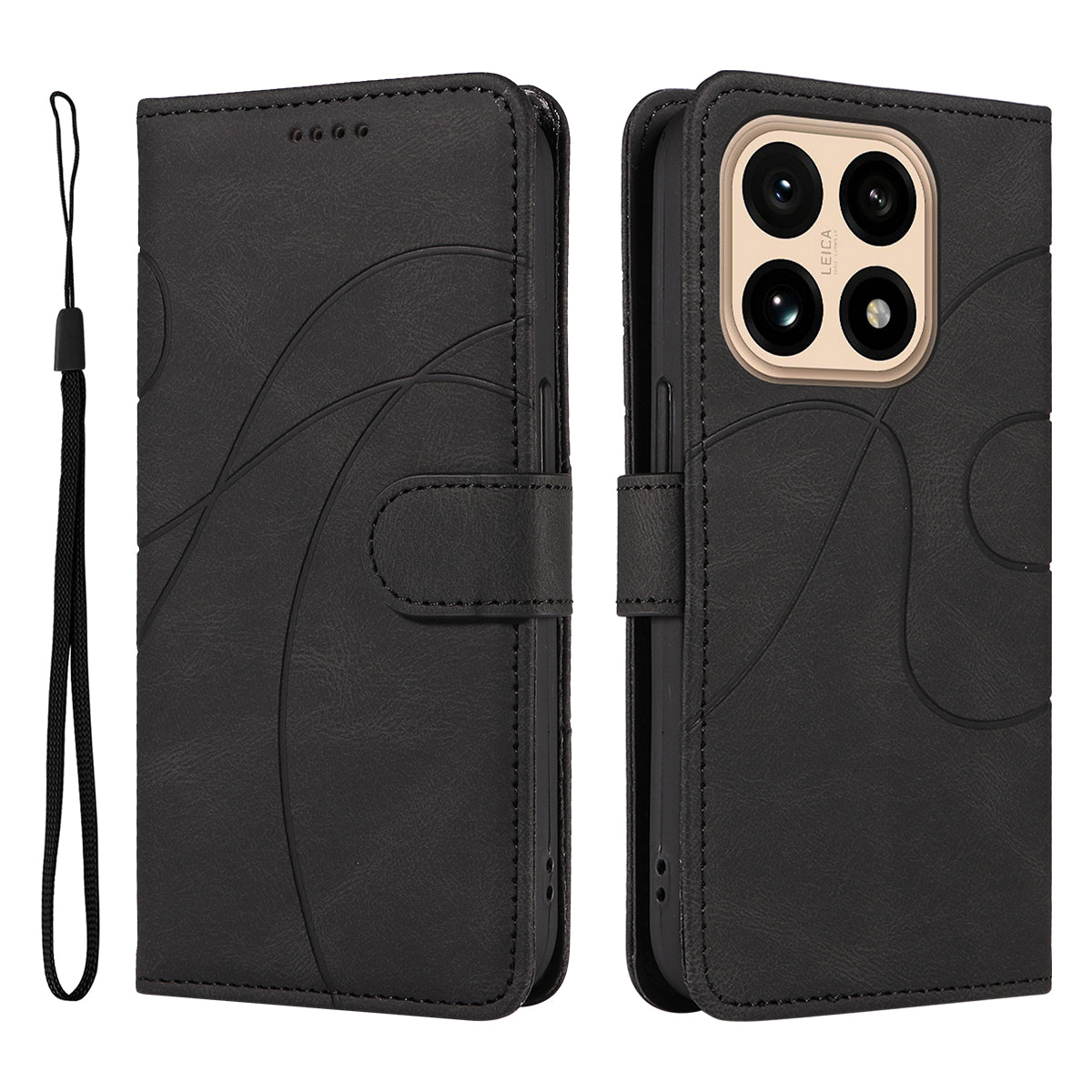 For Xiaomi 15T Wallet Case Leather Phone Cover Stand with Curved Line Design