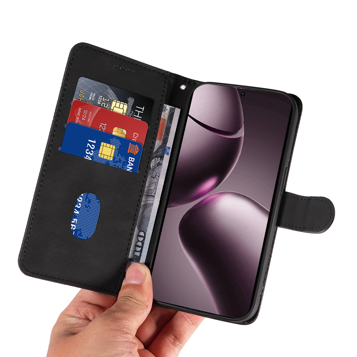 For Xiaomi 15T Wallet Case Leather Phone Cover Stand with Curved Line Design