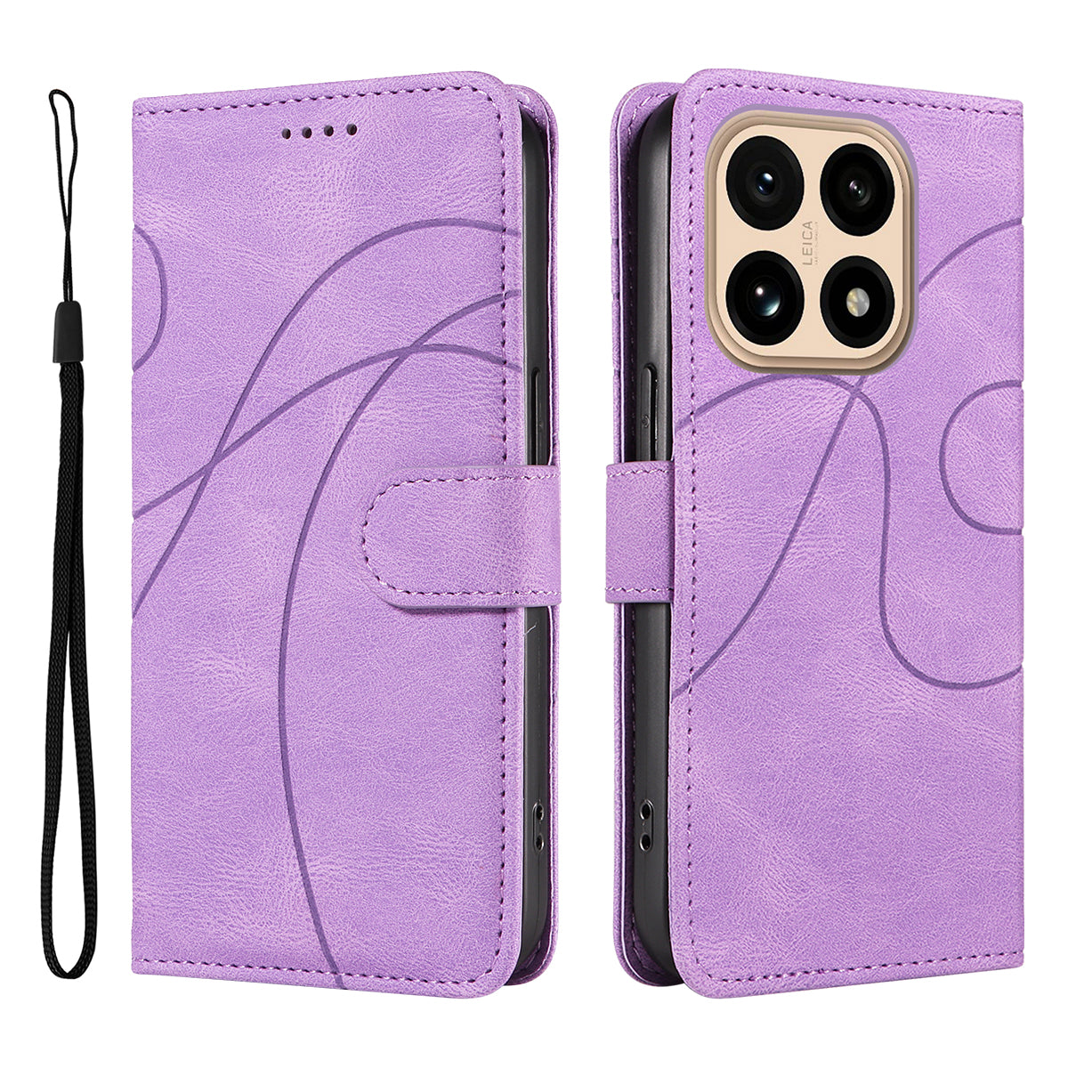 For Xiaomi 15T Wallet Case Leather Phone Cover Stand with Curved Line Design