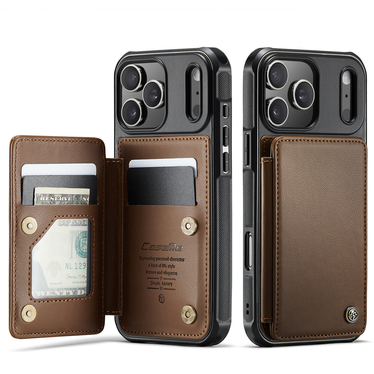 CASEME For iPhone 18 Pro / 17 Pro Case with RFID Blocking 5 Card Slots  C22 Leather Back Cover