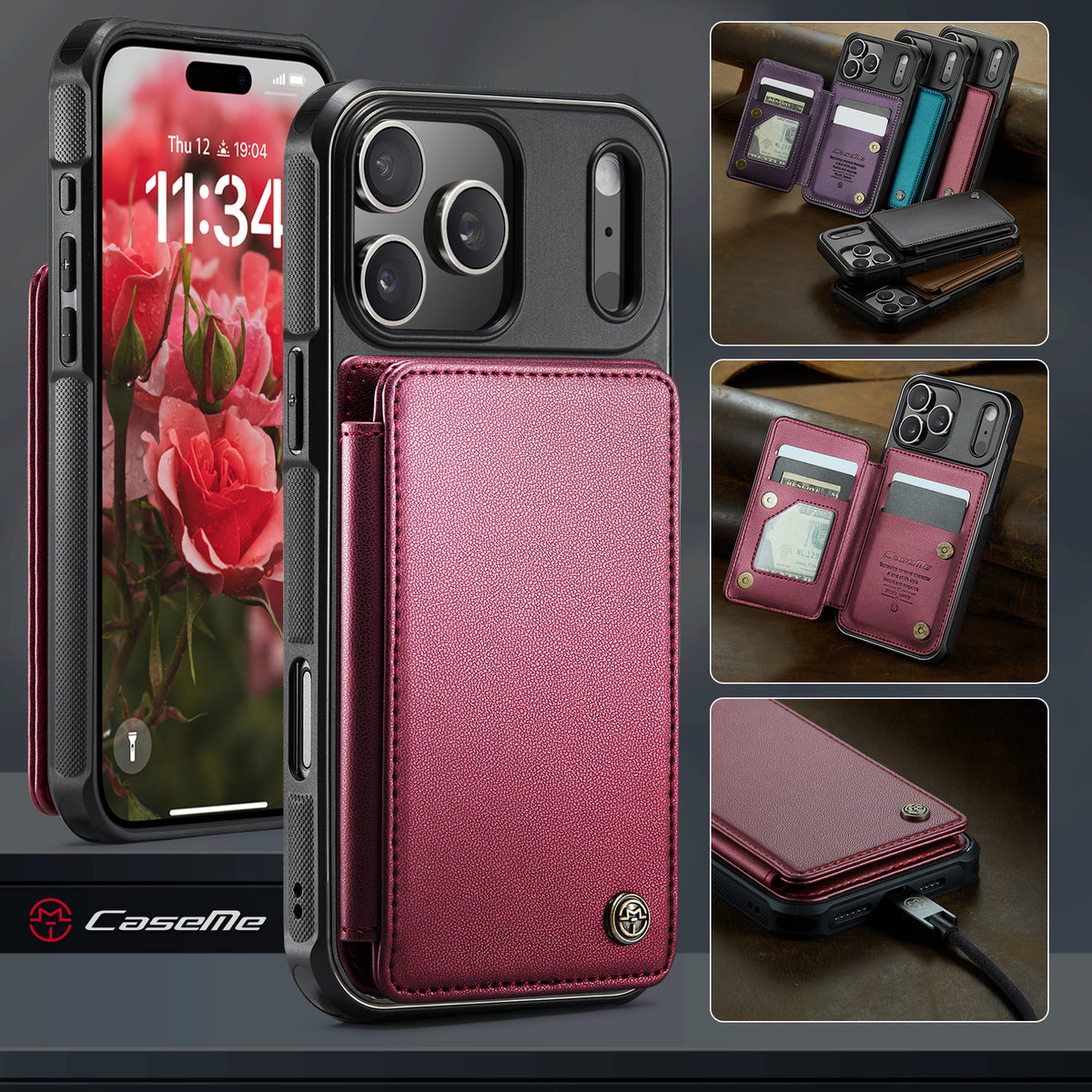 CASEME For iPhone 18 Pro Max / 17 Pro Max Case with RFID Blocking 5 Card Slots C22 Leather Back Cover