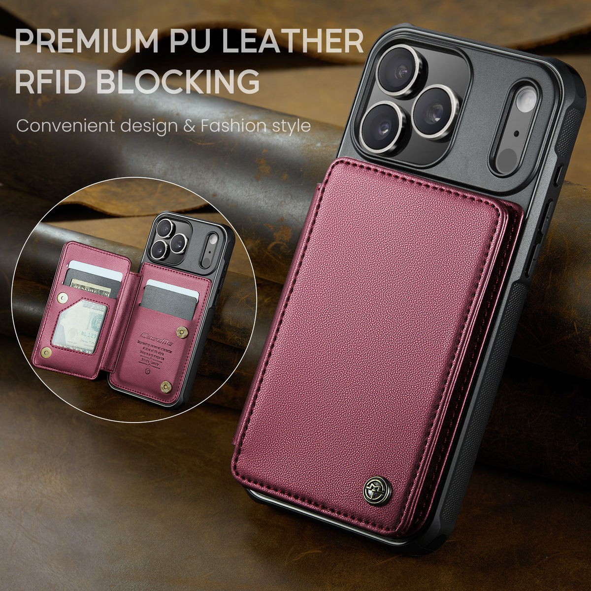 CASEME For iPhone 18 Pro Max / 17 Pro Max Case with RFID Blocking 5 Card Slots C22 Leather Back Cover