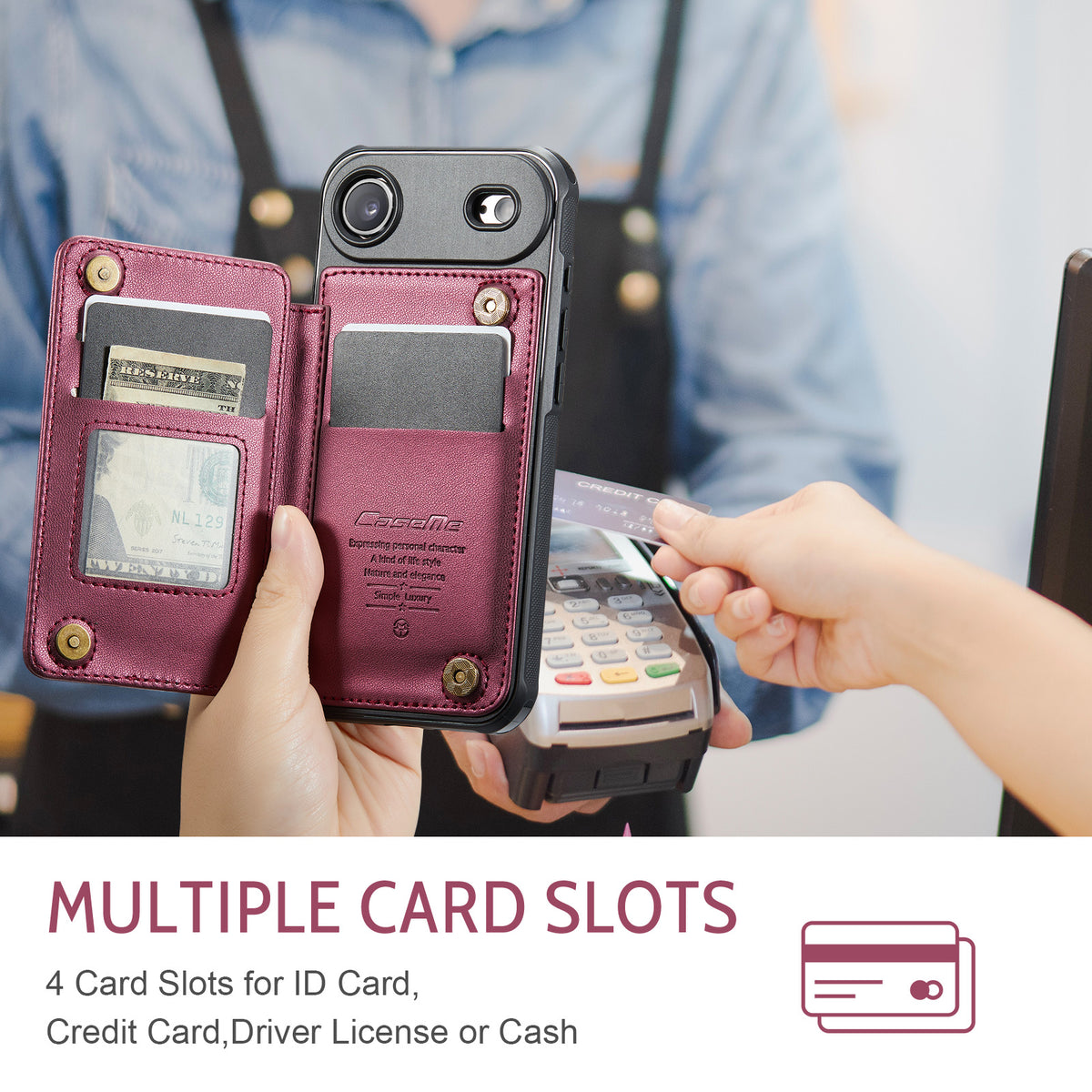 CASEME til iPhone Air-etui med RFID-blokerende 5 kortpladser C22 læderbagcover