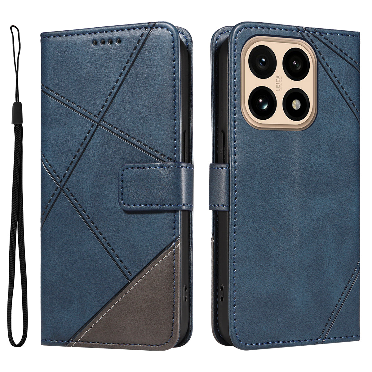 For Xiaomi 15T Leather Case Geometric Line Design Wallet Phone Cover with Wrist Strap