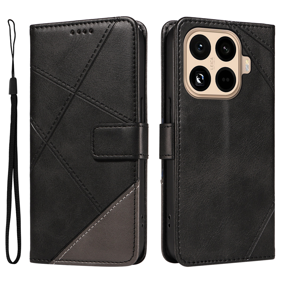 For Xiaomi 15T Pro Leather Case Geometric Line Design Wallet Phone Cover with Wrist Strap