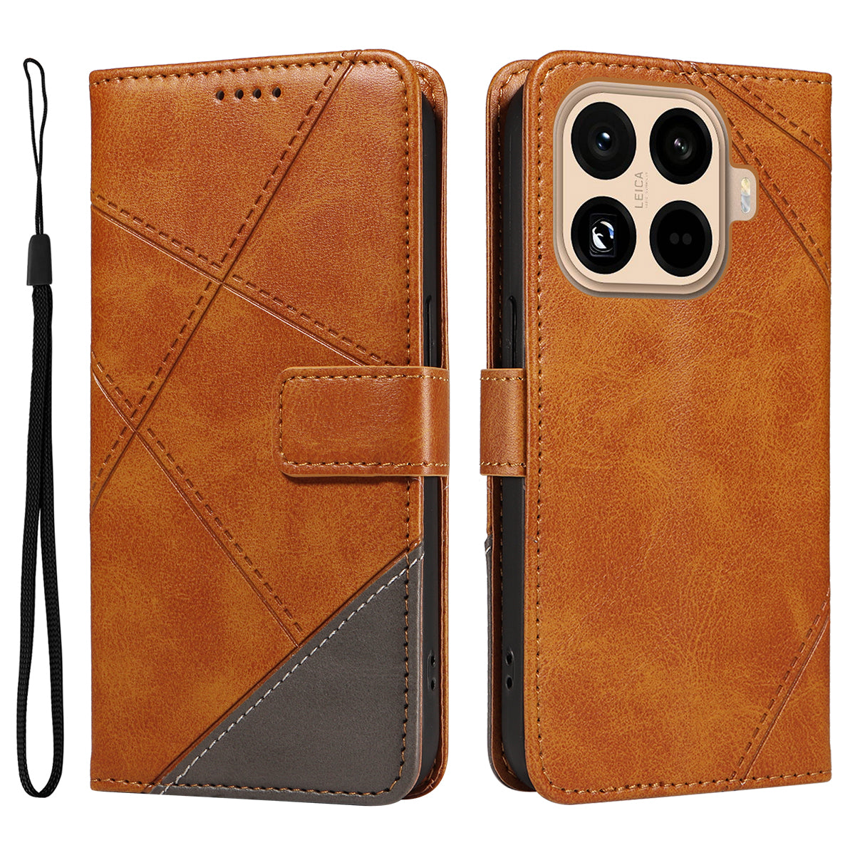 For Xiaomi 15T Pro Leather Case Geometric Line Design Wallet Phone Cover with Wrist Strap