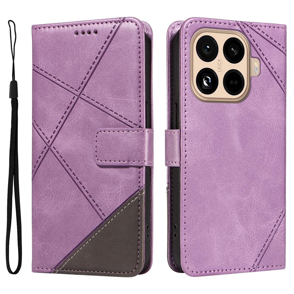 For Xiaomi 15T Pro Leather Case Geometric Line Design Wallet Phone Cover with Wrist Strap