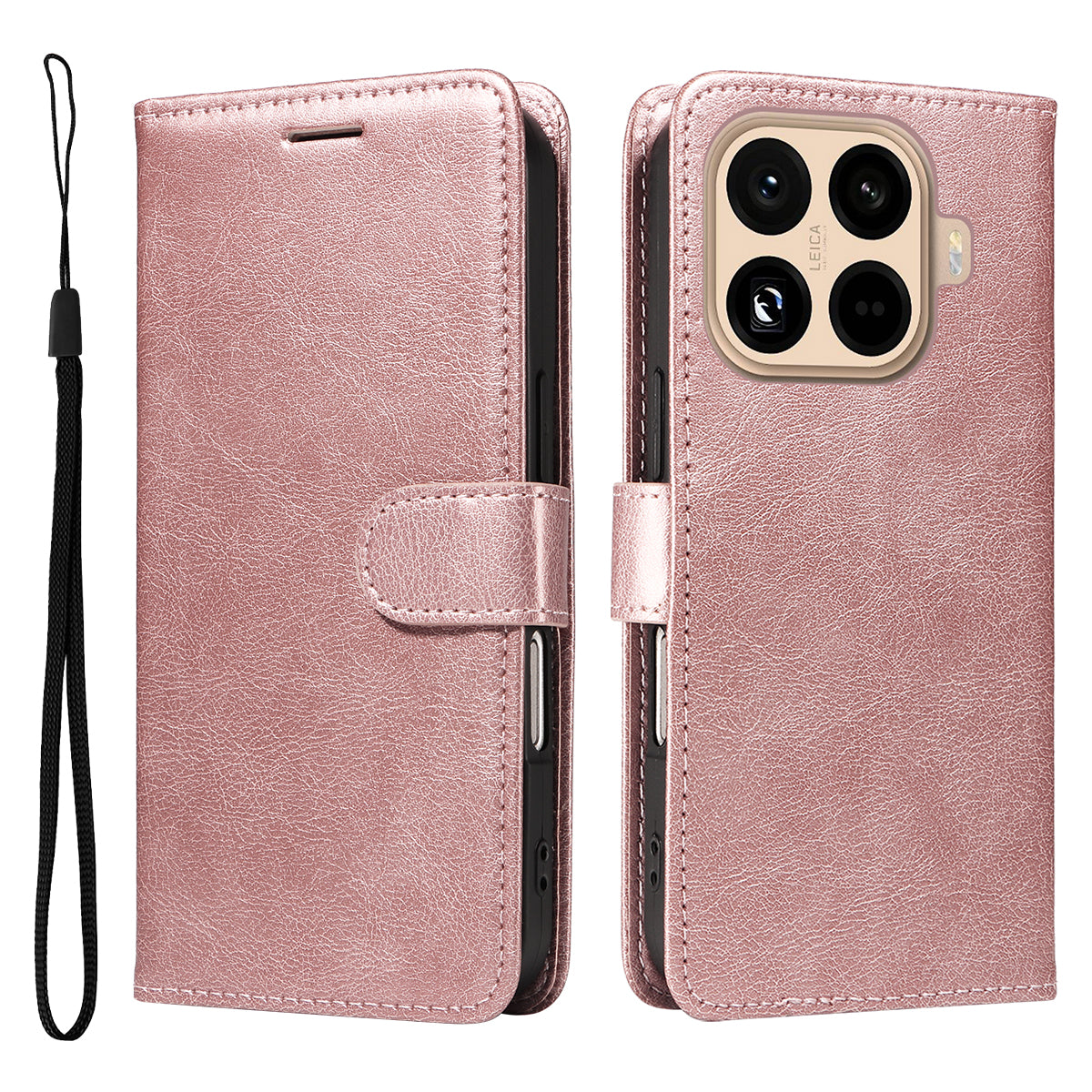 For Xiaomi 15T Pro Leather Wallet Case with Strap Solid Color Phone Stand Cover