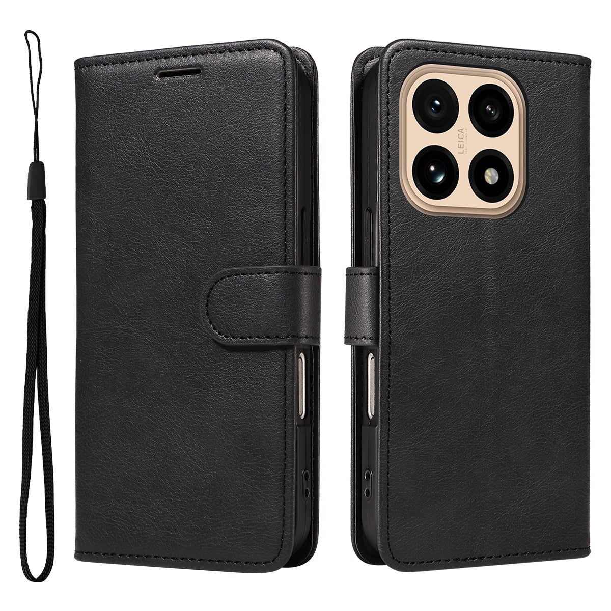 For Xiaomi 15T Leather Wallet Case with Strap Solid Color Phone Stand Cover