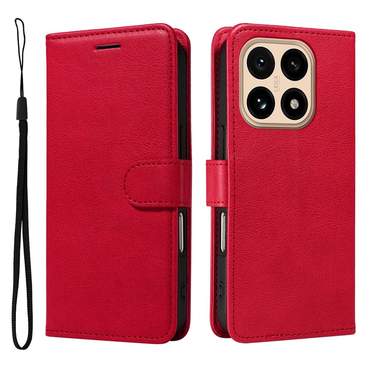 For Xiaomi 15T Leather Wallet Case with Strap Solid Color Phone Stand Cover