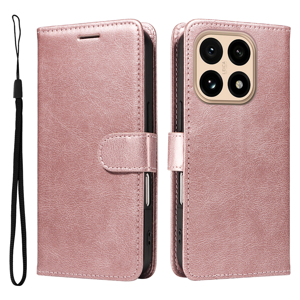 For Xiaomi 15T Leather Wallet Case with Strap Solid Color Phone Stand Cover
