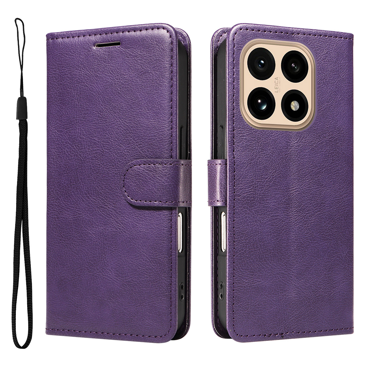 For Xiaomi 15T Leather Wallet Case with Strap Solid Color Phone Stand Cover