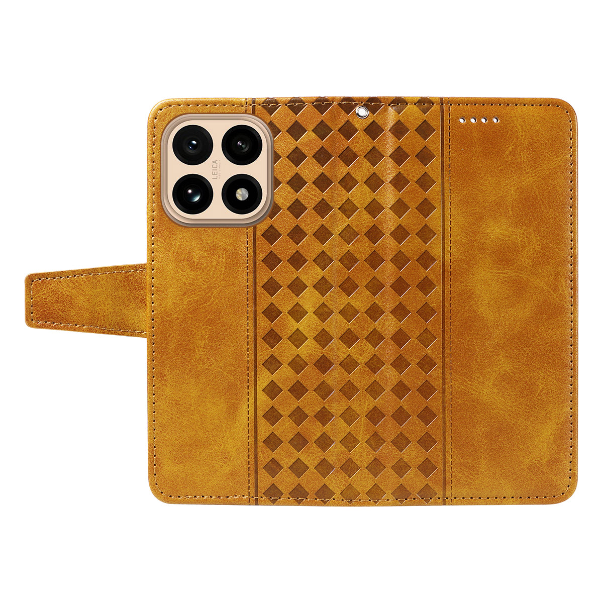 For Xiaomi 15T Leather Case Wallet Stand Grids Imprinted Phone Cover with Strap
