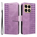 For Xiaomi 15T Leather Case Wallet Stand Grids Imprinted Phone Cover with Strap