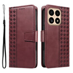 For Xiaomi 15T Leather Case Wallet Stand Grids Imprinted Phone Cover with Strap