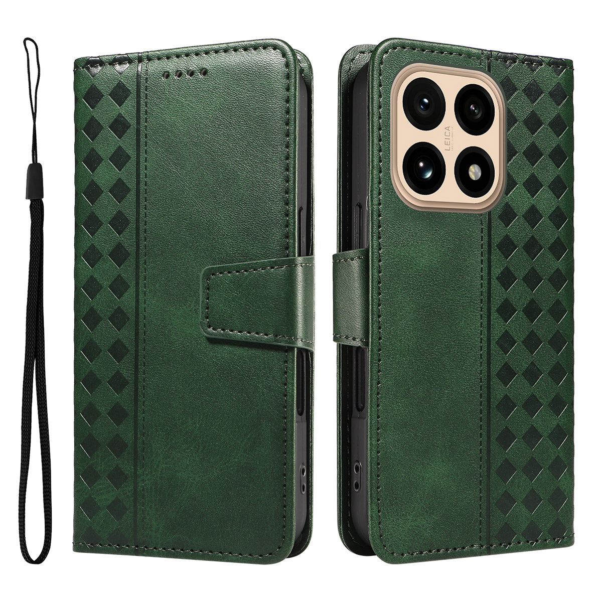 For Xiaomi 15T Leather Case Wallet Stand Grids Imprinted Phone Cover with Strap