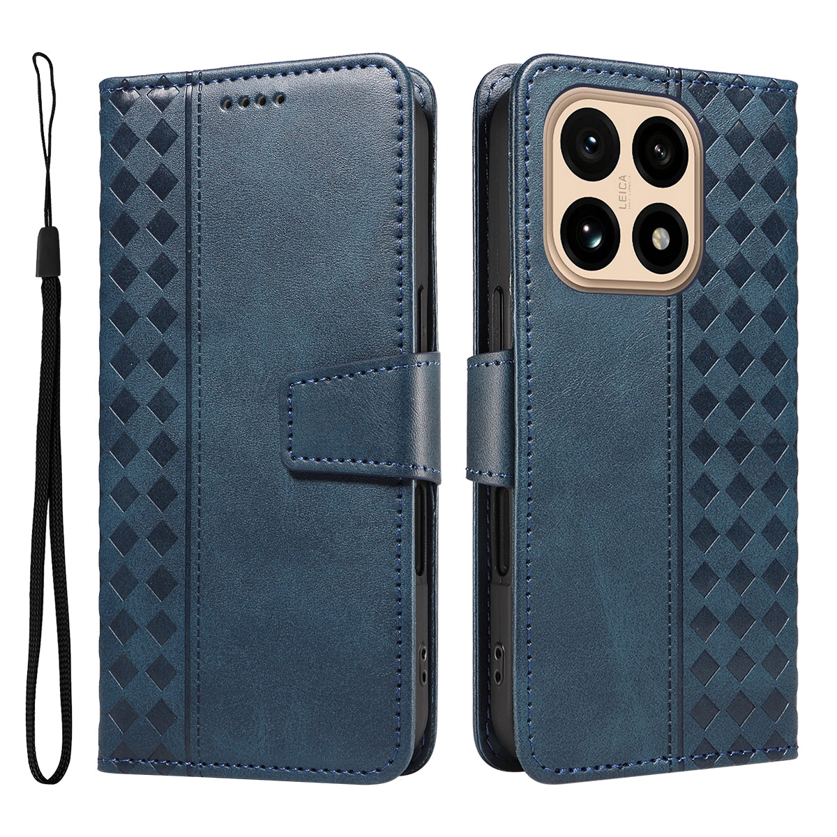 For Xiaomi 15T Leather Case Wallet Stand Grids Imprinted Phone Cover with Strap