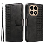 For Xiaomi 15T Leather Case Wallet Stand Grids Imprinted Phone Cover with Strap