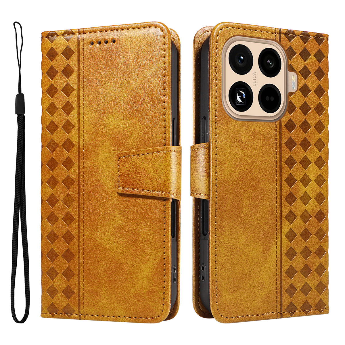 For Xiaomi 15T Pro Leather Case Wallet Stand Grids Imprinted Phone Cover with Strap