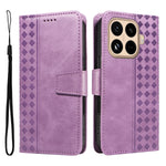 For Xiaomi 15T Pro Leather Case Wallet Stand Grids Imprinted Phone Cover with Strap