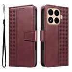 For Xiaomi 15T Pro Leather Case Wallet Stand Grids Imprinted Phone Cover with Strap