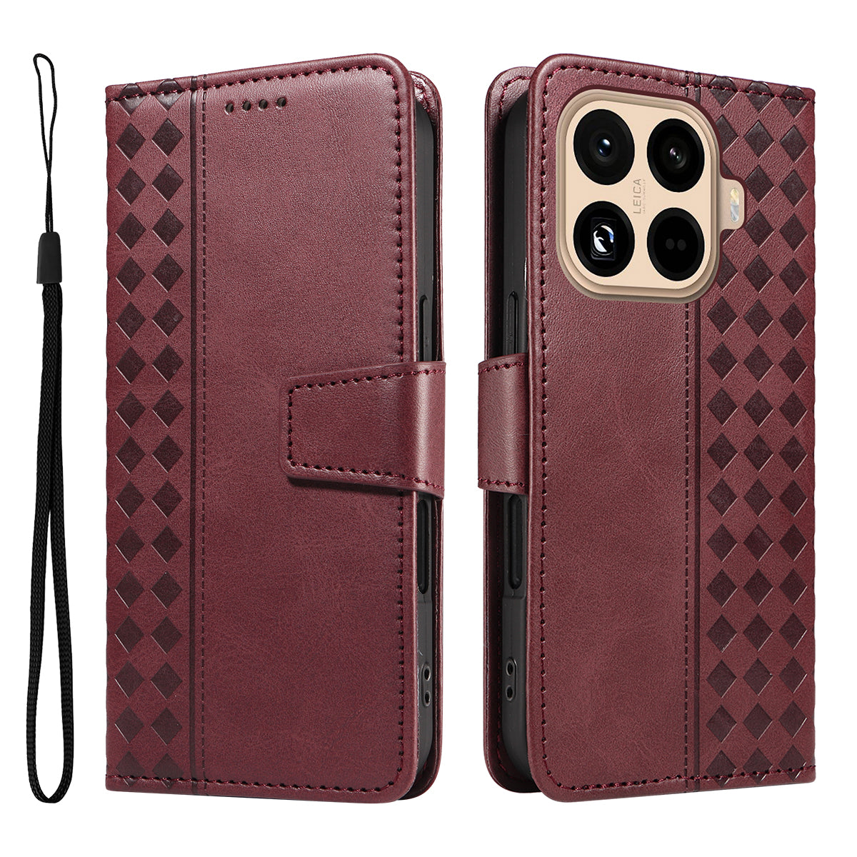 For Xiaomi 15T Pro Leather Case Wallet Stand Grids Imprinted Phone Cover with Strap