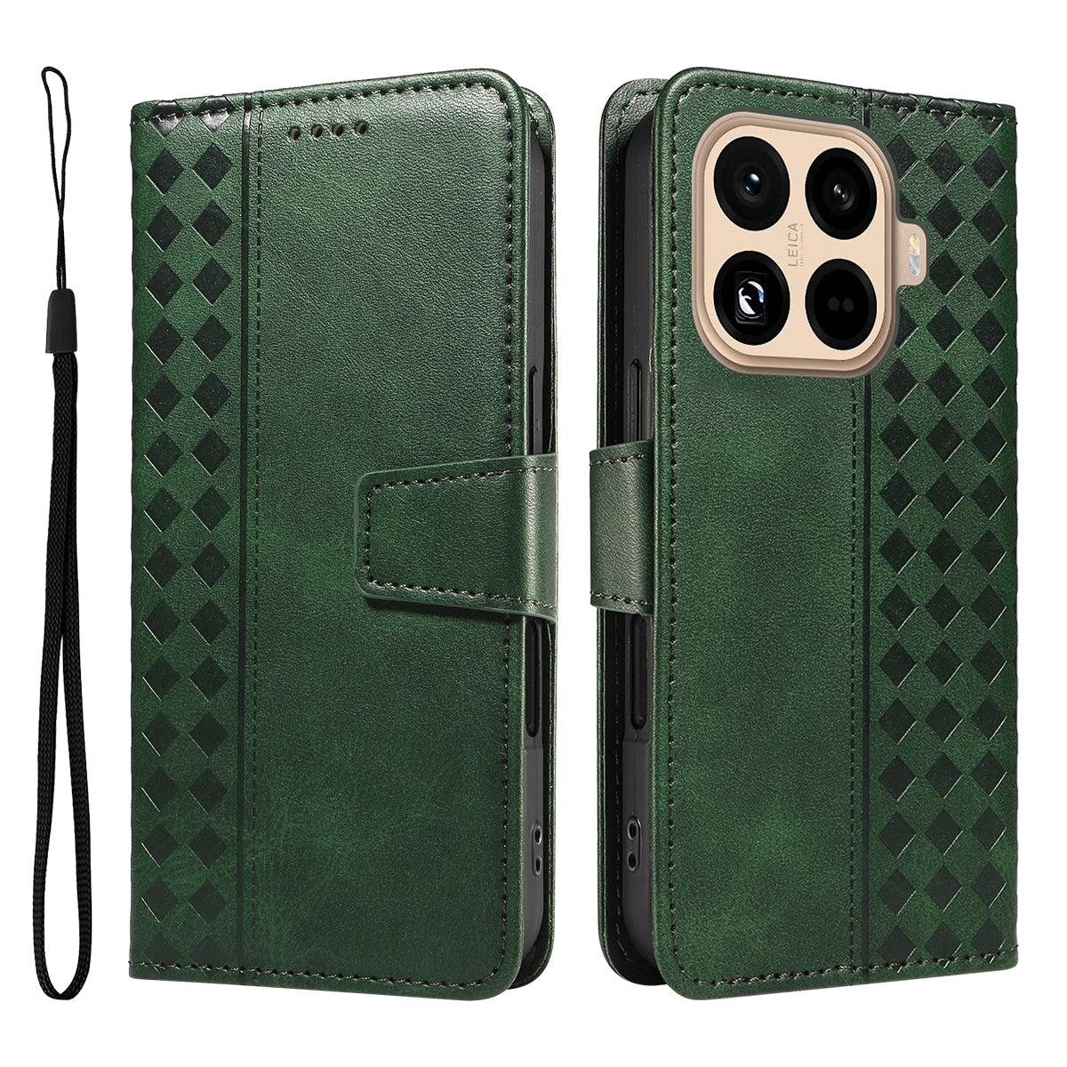For Xiaomi 15T Pro Leather Case Wallet Stand Grids Imprinted Phone Cover with Strap