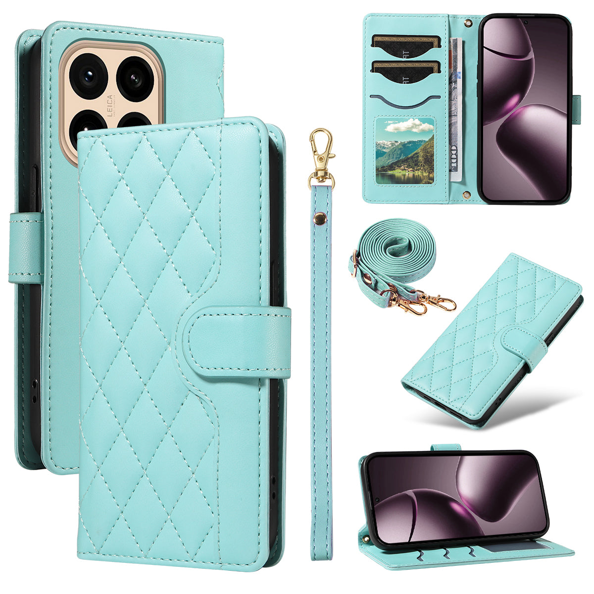 For Xiaomi 15T Wallet Case Rhombus Leather Phone Cover with Strap