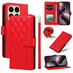 For Xiaomi 15T Wallet Case Rhombus Leather Phone Cover with Strap