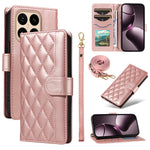 For Xiaomi 15T Wallet Case Rhombus Leather Phone Cover with Strap