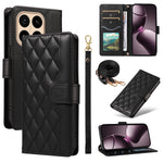For Xiaomi 15T Wallet Case Rhombus Leather Phone Cover with Strap