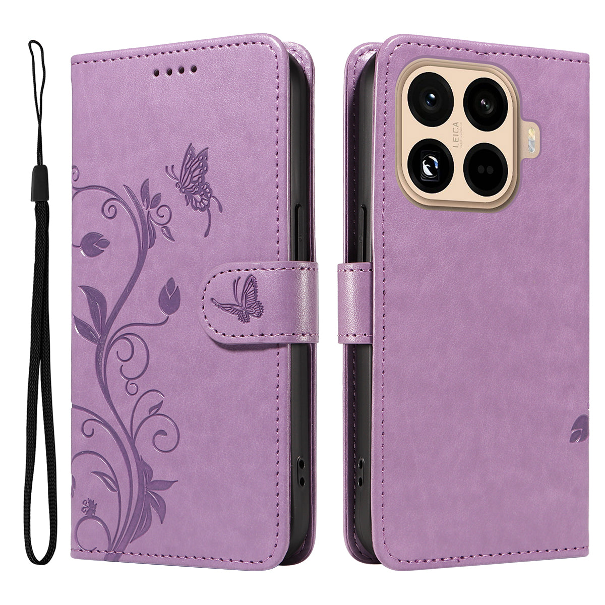 For Xiaomi 15T Pro PU Leather Cases Flower Pattern Wallet Stand Phone Cover with Strap