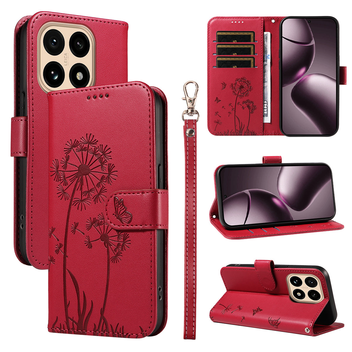 For Xiaomi 15T Leather Wallet Case with Strap Dandelion Imprint Phone Stand Cover