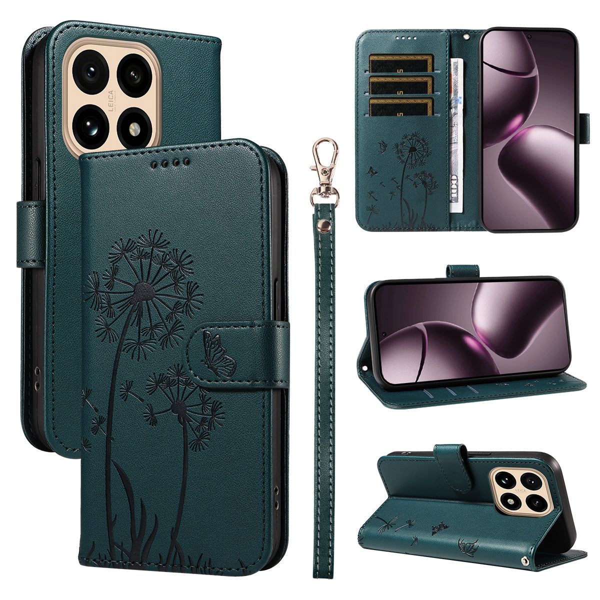 For Xiaomi 15T Leather Wallet Case with Strap Dandelion Imprint Phone Stand Cover