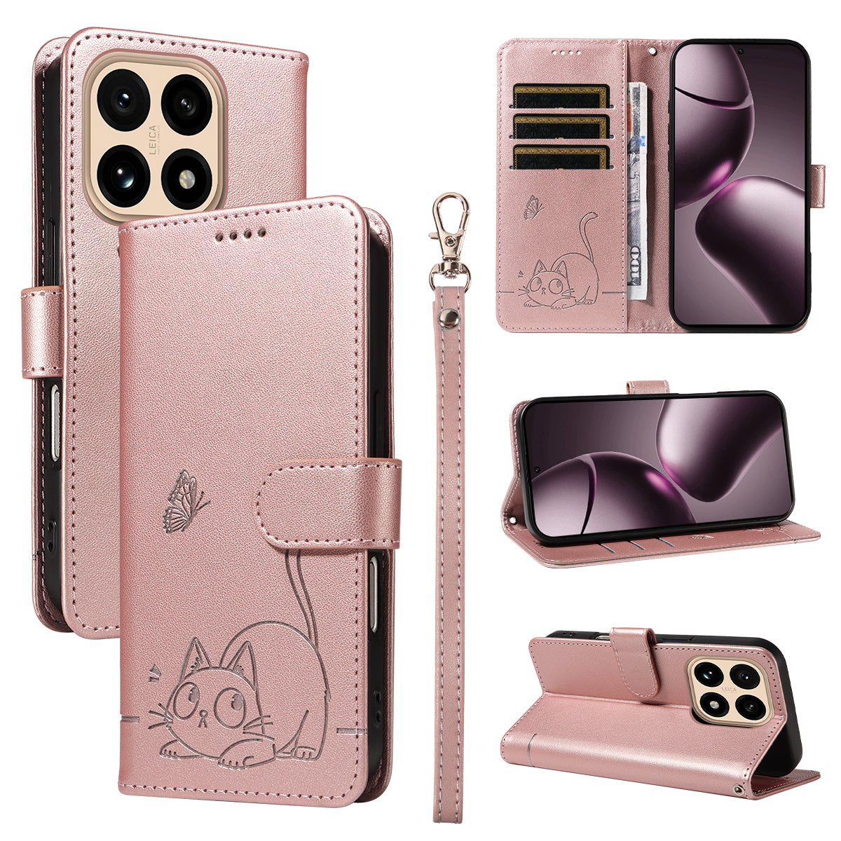 For Xiaomi 15T Case Cat Pattern Imprint Leather Phone Cover with Wrist Strap