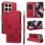 For Xiaomi 15T Case Cat Pattern Imprint Leather Phone Cover with Wrist Strap