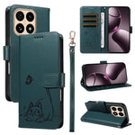 For Xiaomi 15T Case Cat Pattern Imprint Leather Phone Cover with Wrist Strap