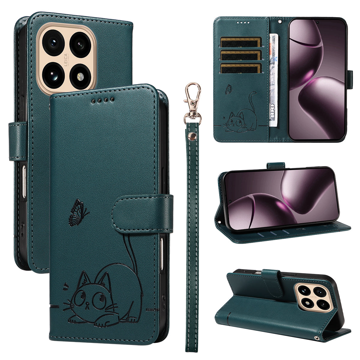 For Xiaomi 15T Case Cat Pattern Imprint Leather Phone Cover with Wrist Strap