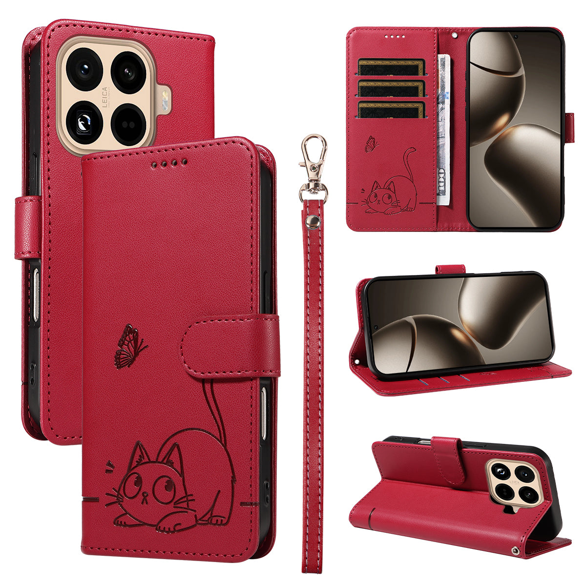 For Xiaomi 15T Pro Case Cat Pattern Imprint Leather Phone Cover with Wrist Strap
