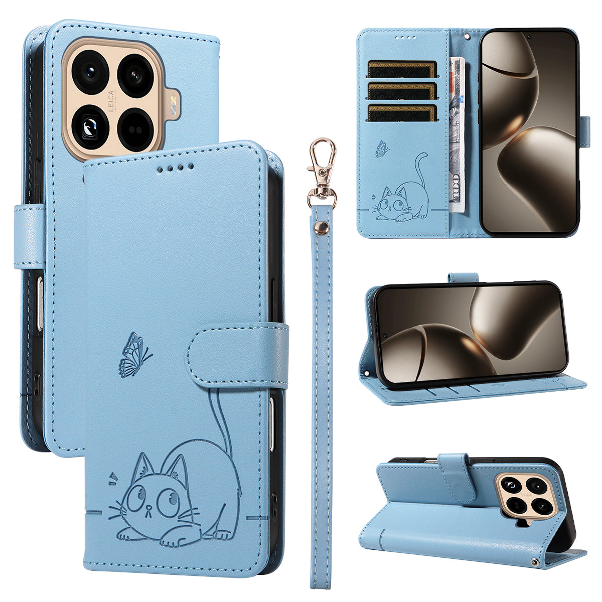 For Xiaomi 15T Pro Case Cat Pattern Imprint Leather Phone Cover with Wrist Strap