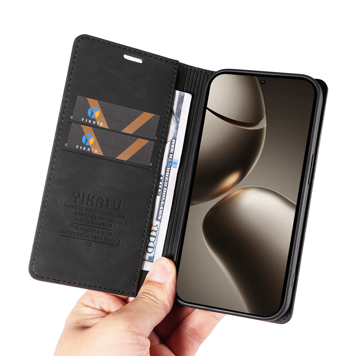 YIKATU Läderfodral För Xiaomi 15T Pro YK-004 Plånboksfodral med beröringsskydd