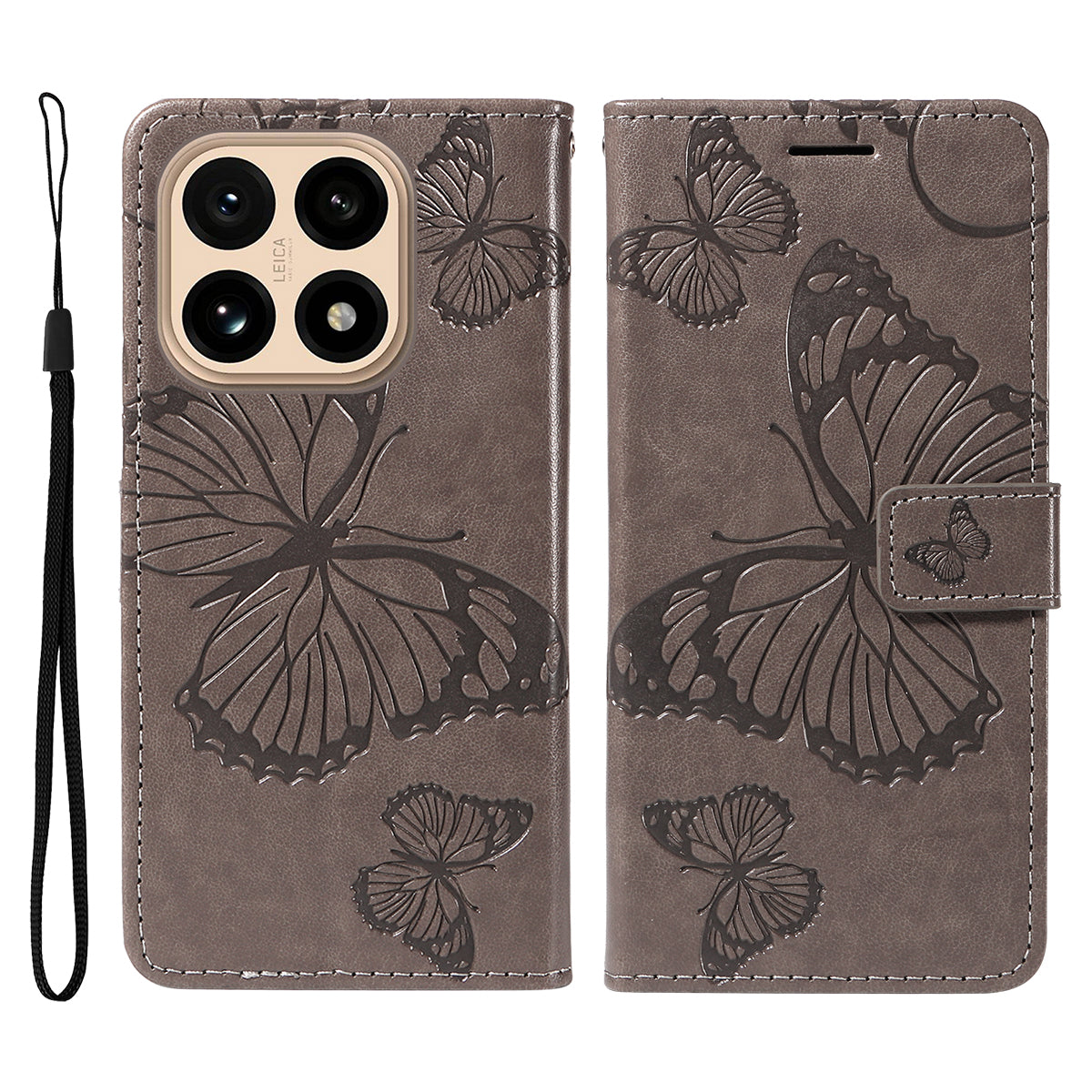 Xiaomi 15T-pungeetui i læder med blomstret sommerfuglemønster og stativ