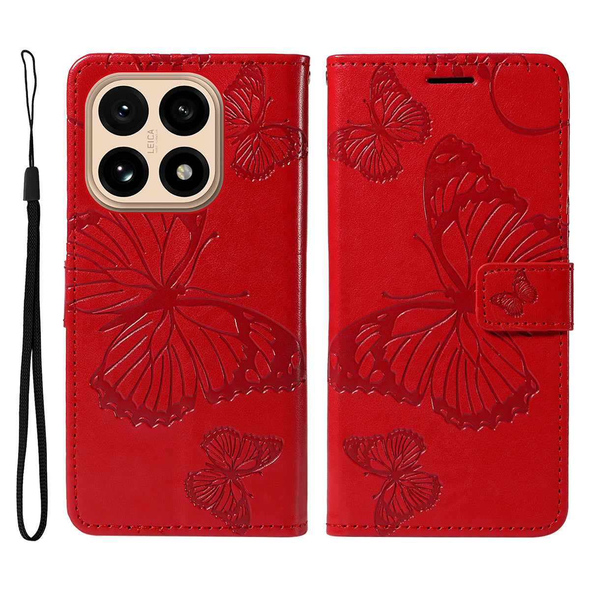Xiaomi 15T-pungeetui i læder med blomstret sommerfuglemønster og stativ