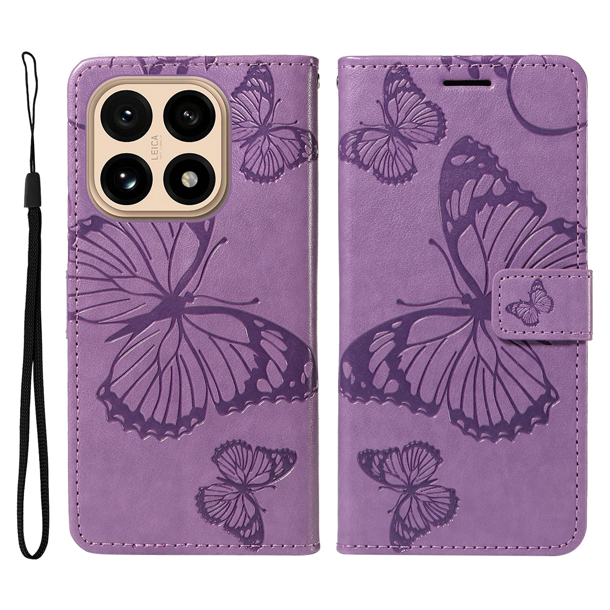 Xiaomi 15T-pungeetui i læder med blomstret sommerfuglemønster og stativ