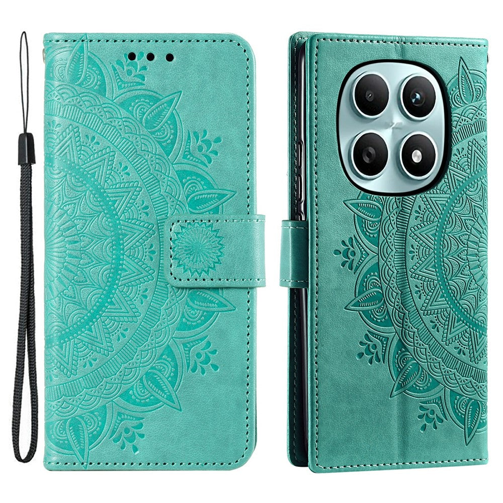 For Xiaomi Poco M8 5G / Redmi Note 15 5G (Global) Stand Case Imprinted Totem PU Leather Wallet Phone Cover with Wrist Strap