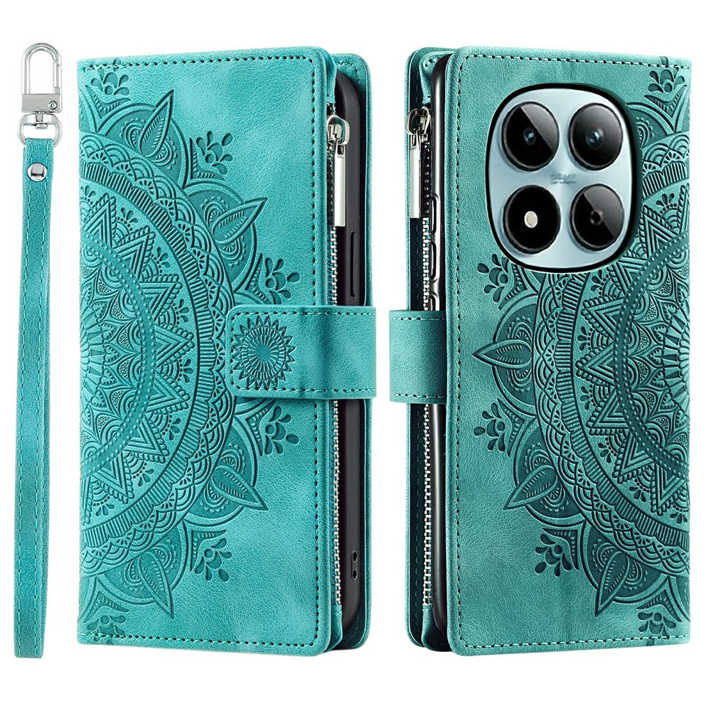 For Xiaomi Redmi Note 15 Pro 5G (Global) Wallet Case Mandala Flower Pattern PU Leather Phone Cover with Wrist Strap
