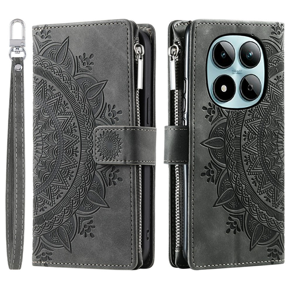 For Xiaomi Redmi Note 15 Pro 5G (Global) Wallet Case Mandala Flower Pattern PU Leather Phone Cover with Wrist Strap