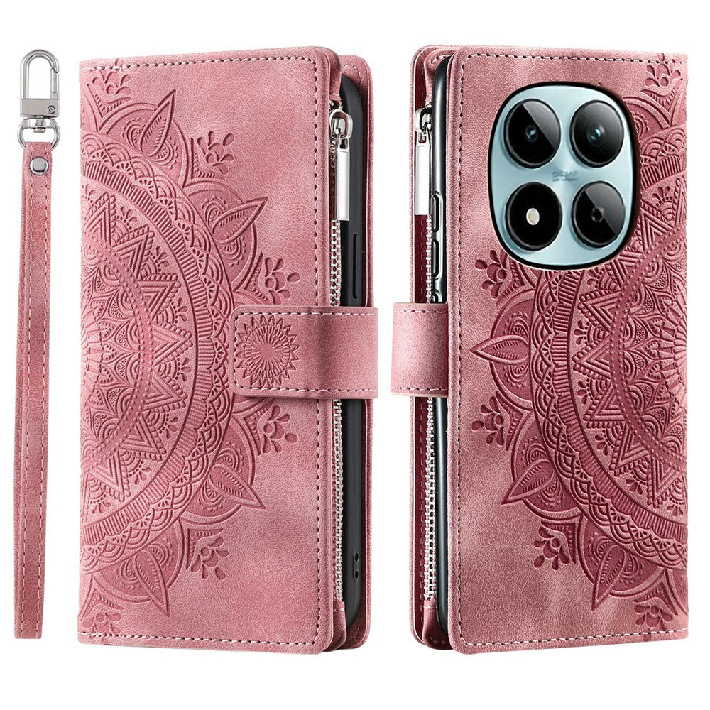 For Xiaomi Redmi Note 15 Pro 5G (Global) Wallet Case Mandala Flower Pattern PU Leather Phone Cover with Wrist Strap