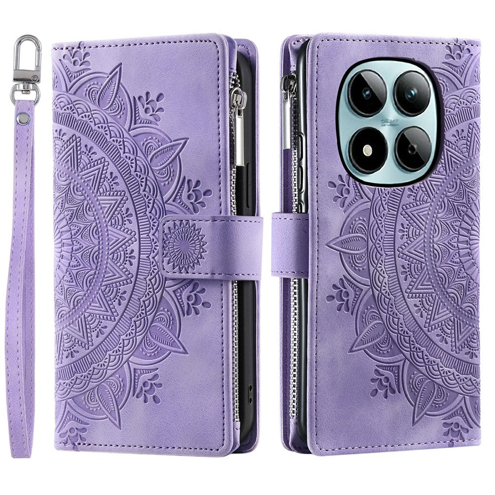 For Xiaomi Redmi Note 15 Pro 5G (Global) Wallet Case Mandala Flower Pattern PU Leather Phone Cover with Wrist Strap