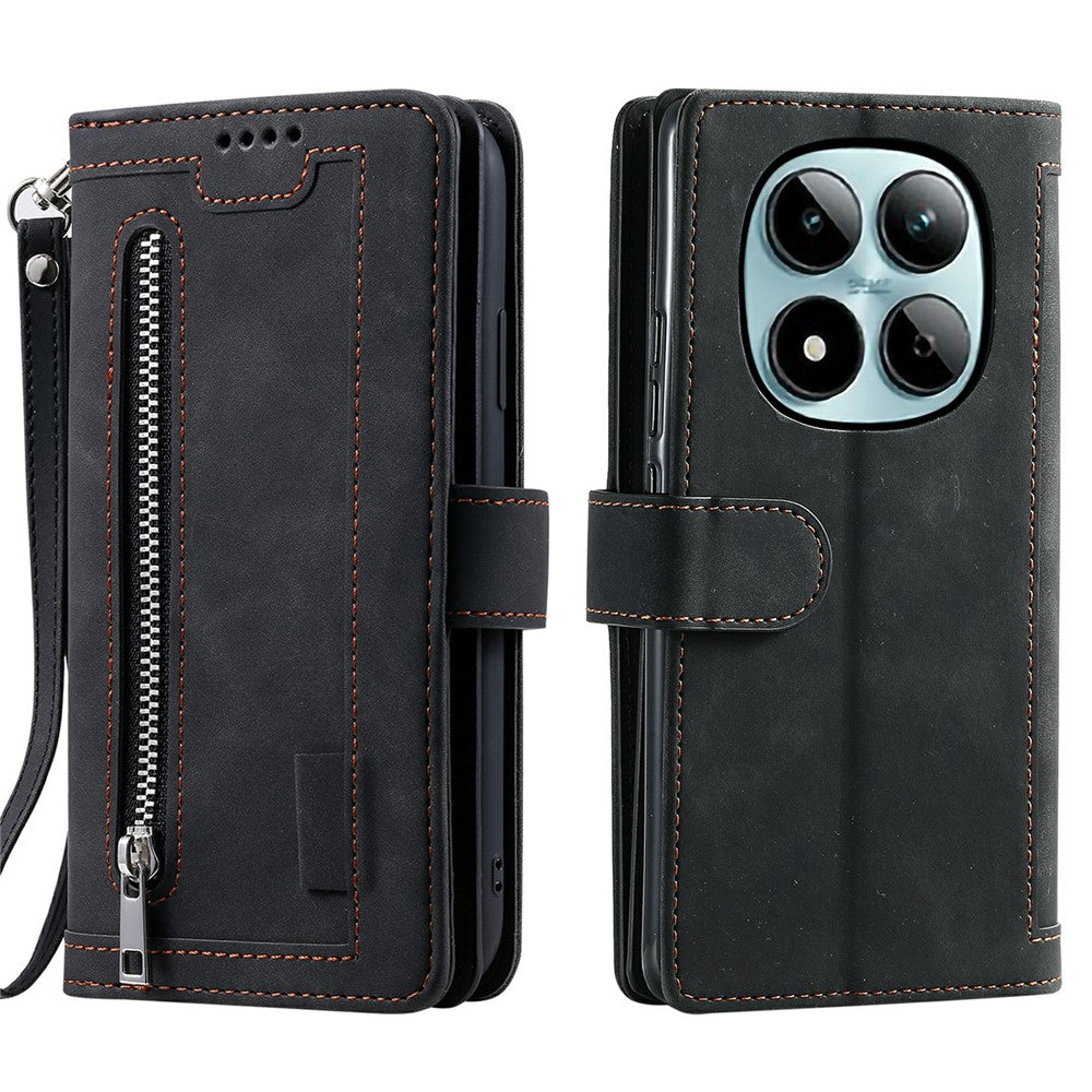 For Xiaomi Redmi Note 15 Pro 5G (Global) Case 9 Card Slots Zipper Wallet PU Leather Phone Cover with Wrist Strap